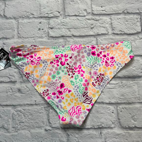 California Waves Juniors Hipster Scoop Bikini Bottoms Multi Neon White L New - Picture 4 of 4
